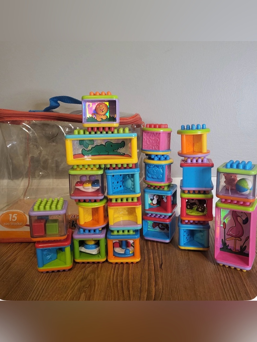 Peek a boo blocks with clear bag
